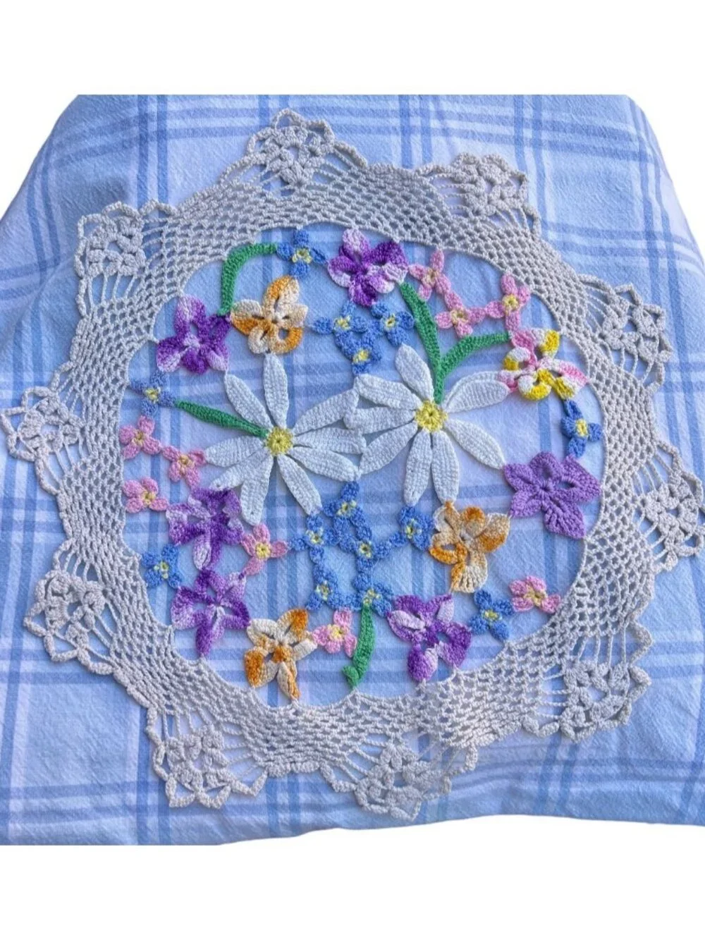 Tablecloth Blue White Plaid Cotton 79.5